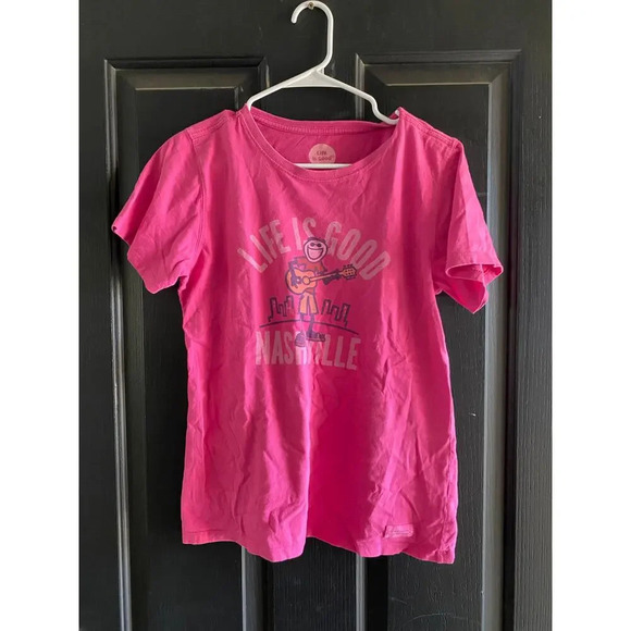 Life Is Good Pink Round Neck Short Sleeves T-Shirt Size Medium - Picture 2 of 4